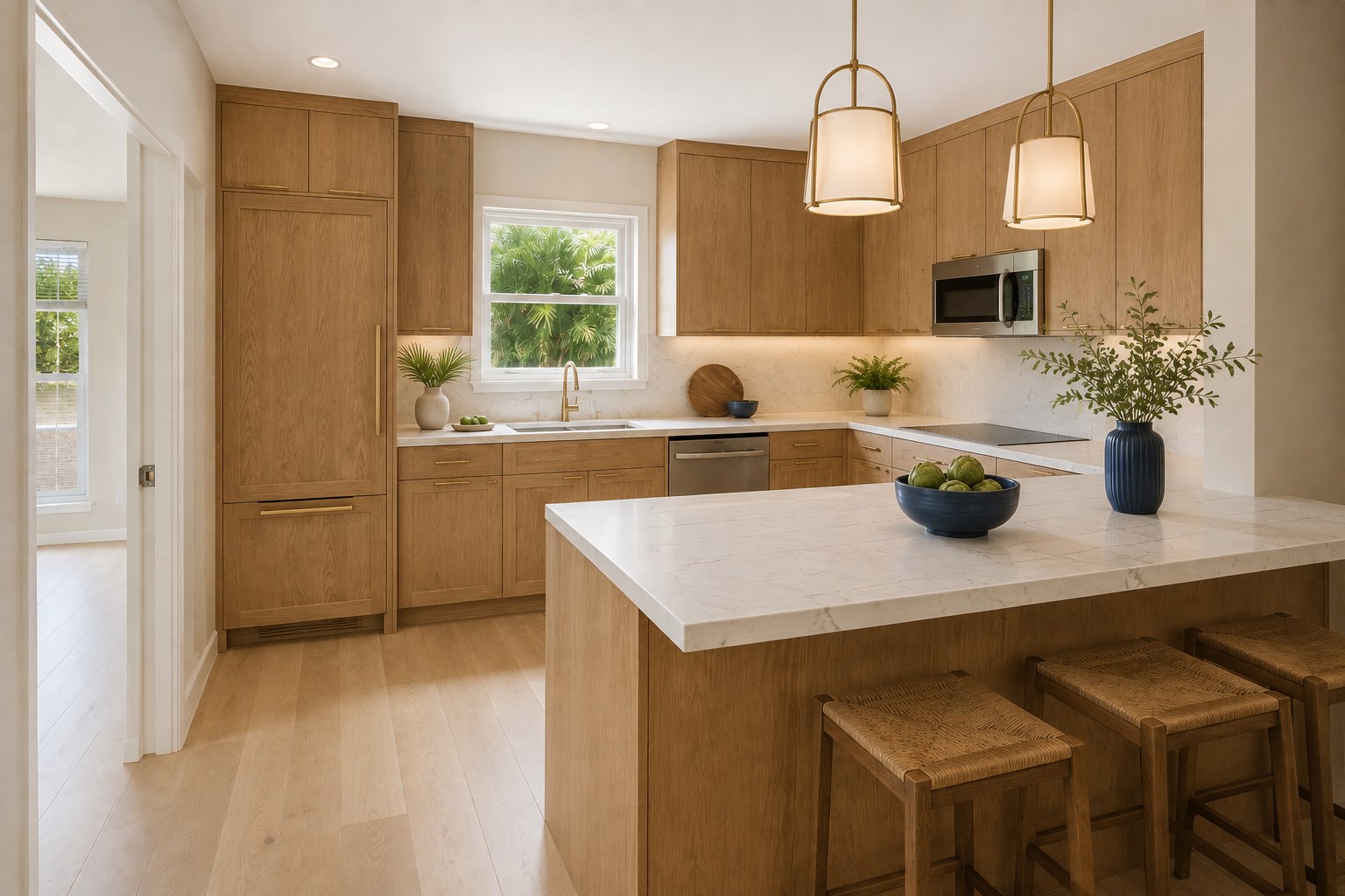 AI-generated warm modern Sarasota kitchen after renovation concept