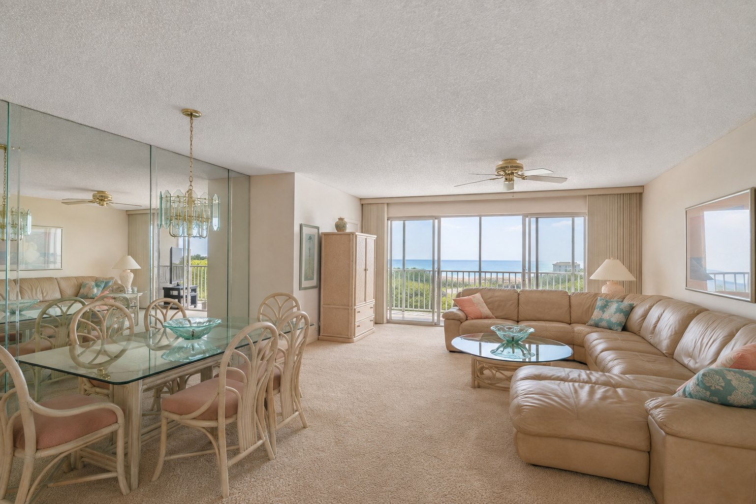 AI-generated dated Gulf Coast condo living room before renovation concept