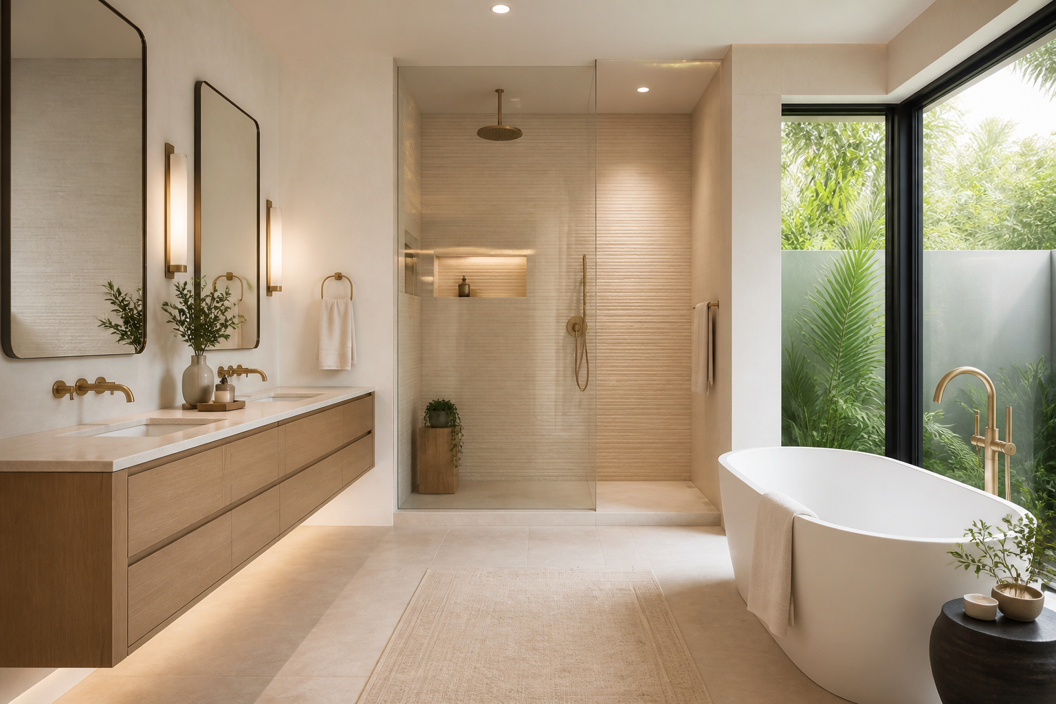 AI-generated spa bathroom design concept with natural finishes